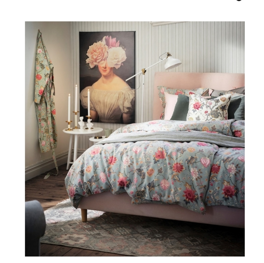 IKEA Floral Duvet Cover Set - Pink and Gray